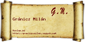 Gránicz Milán névjegykártya